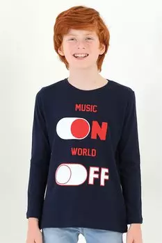 Темно-синяя футболка с круглым вырезом и принтом для мальчиков с длинным рукавом и музыкой Zepkids