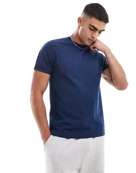 Темно-синяя футболка с круглым вырезом и закатанными рукавами ASOS DESIGN Essential