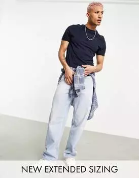 Темно-синяя футболка с круглым вырезом и закатанными рукавами ASOS DESIGN