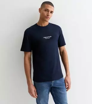 Темно-синяя футболка с логотипом Jack & Jones из хлопка Originals Studio Jack & Jones, военно-морской