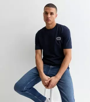 Темно-синяя футболка с логотипом Jack & Jones из хлопка Originals Jack & Jones, военно-морской
