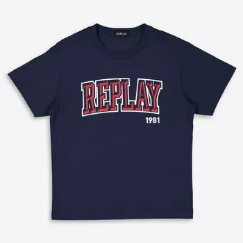 Темно-синяя футболка с логотипом Replay