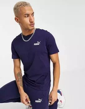 Темно-синяя футболка с небольшим логотипом Puma Essentials