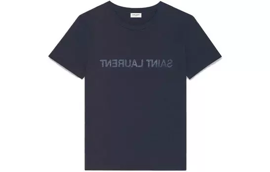 Темно-синяя футболка с обратным логотипом Saint Laurent, Темно-синий