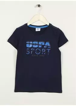 Темно-синяя футболка с принтом для мальчика LARENKIDS U.S. Polo Assn., темно-синий