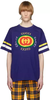Темно-синяя футболка с принтом Gucci