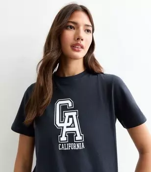 Темно-синяя футболка с принтом «Калифорния» для девушки New Look, военно-морской