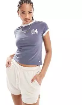 Темно-синяя футболка со спортивным рисунком Pull&Bear