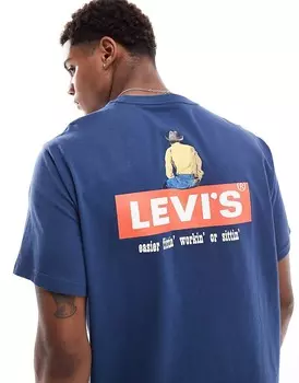 Темно-синяя футболка свободного кроя Levi's Archive с коробкой с ковбойским логотипом на спине