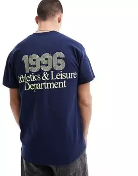 Темно-синяя футболка свободного кроя с принтом на спине ASOS DESIGN