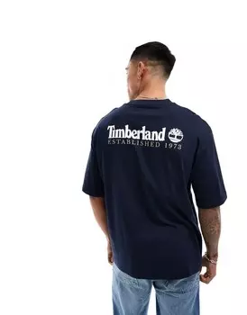 Темно-синяя футболка Timberland с крупным принтом-логотипом на спине
