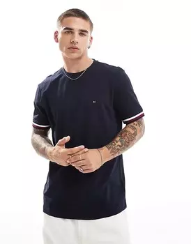Темно-синяя футболка Tommy Hilfiger с полосатыми манжетами