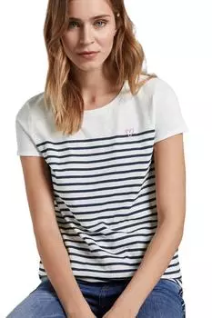 Темно-синяя футболка в белую полоску для женщин/девочек Tom Tailor Denim, темно-синий