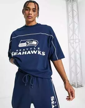 Темно-синяя футболка в тон с принтом NFL Seattle Seahawks ASOS