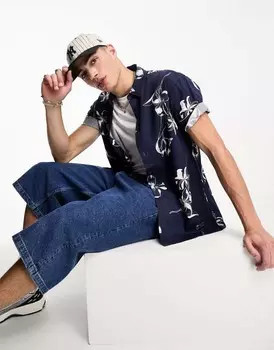 Темно-синяя гавайская рубашка с короткими рукавами Superdry Vintage