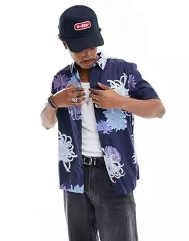 Темно-синяя гавайская рубашка с принтом хризантем Superdry