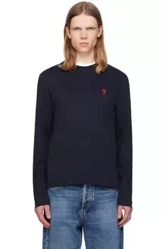 Темно-синяя хлопковая футболка с длинными рукавами Ami de Coeur AMI Paris