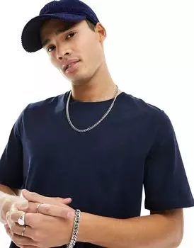 Темно-синяя хлопковая футболка с круглым вырезом Jack & Jones Essentials - ТЕМНО-СИНИЙ