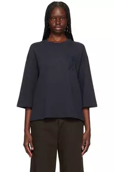 Темно-синяя хлопковая футболка с нашивкой Ami de Coeur AMI Paris