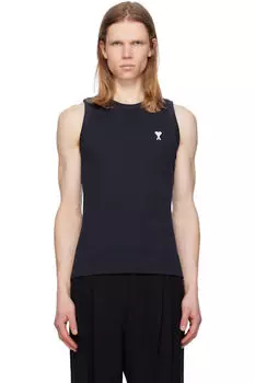 Темно-синяя хлопковая майка в рубчик Ami de Coeur AMI Paris