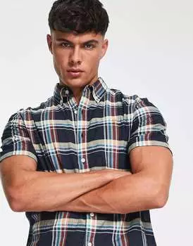 Темно-синяя хлопковая рубашка в клетку с короткими рукавами Farah Cashell