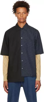 Темно-синяя и черная рубашка с принтом Lanvin