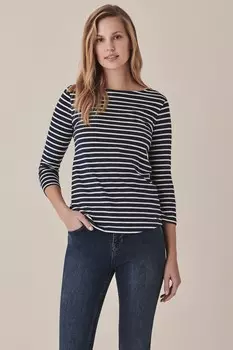 Темно-синяя классическая блузка из полосатого хлопкового трикотажа Crew Clothing Company, синий