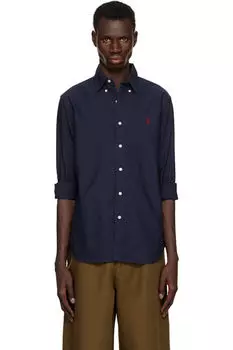 Темно-синяя классическая рубашка Оксфорд, окрашенная в готовом виде Polo Ralph Lauren