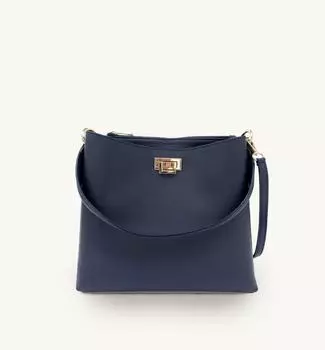 Темно-синяя кожаная большая сумка Apatchy London, синий