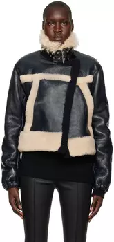 Темно-синяя кожаная куртка-авиатор Helmut Lang