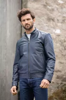 Темно-синяя кожаная куртка Cotehill Lakeland Leather, синий