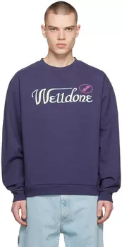 Темно-синяя красочная толстовка с курсивом We11done