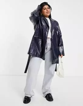 Темно-синяя куртка из потрескавшейся искусственной кожи ASOS DESIGN Curve