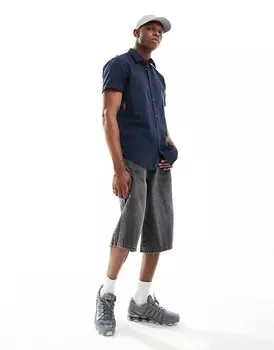 Темно-синяя льняная рубашка с короткими рукавами Jack & Jones