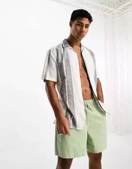 Темно-синяя льняная рубашка в полоску Only & Sons с воротником revere