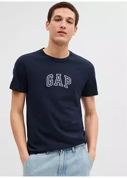 Темно-синяя мужская футболка с круглым вырезом и вышивкой 570044 Gap, темно-синий