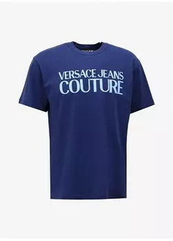 Темно-синяя мужская футболка с круглым вырезом 75GAHT03CJ00T238 Versace Jeans Couture, темно-синий