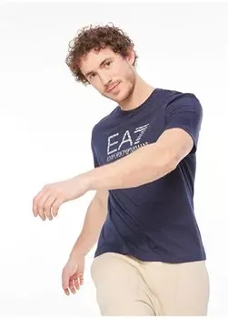 Темно-синяя мужская футболка с круглым вырезом 6RPT37PJ3BZ1554 EA7, темно-синий