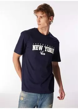 Темно-синяя мужская футболка с круглым вырезом JJCORY TEE SS CREW NECK Jack & Jones, темно-синий