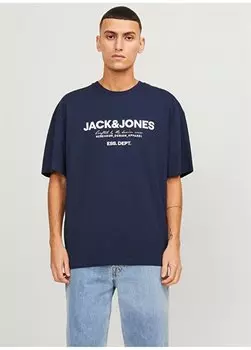 Темно-синяя мужская футболка с круглым вырезом JJGALE TEE SS O-NECK LN Jack & Jones, темно-синий