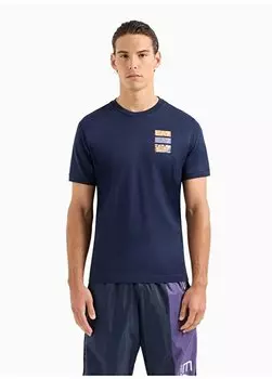Темно-синяя мужская футболка с круглым вырезом 3DPT12PJ7BZ EA7, темно-синий