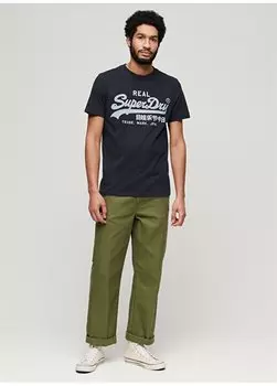 Темно-синяя мужская футболка с круглым вырезом с принтом M1011472A98T_VINTAGE VL TEE Superdry, темно-синий