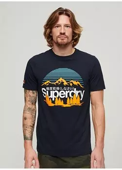 Темно-синяя мужская футболка с круглым вырезом с принтом M1011911A98T_GREAT OUTDOORS NR GRAP Superdry, темно-синий