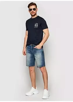 Темно-синяя мужская футболка с круглым вырезом с принтом 8NZTPH ZJH4Z 1510 Armani Exchange, темно-синий