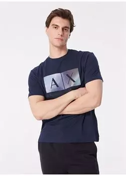 Темно-синяя мужская футболка с круглым вырезом с принтом 3DZTJB ZJBYZ 15BA Armani Exchange, темно-синий