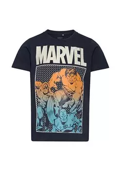 Темно-синяя мужская футболка с рисунком NKMFRANCE MARVEL SS TOP MAR Name t, темно-синий