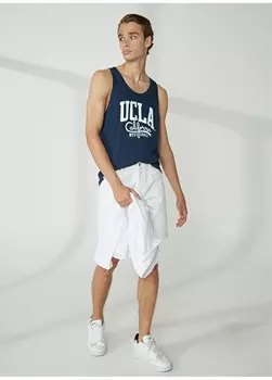 Темно-синяя мужская футболка с широким воротником Ucla