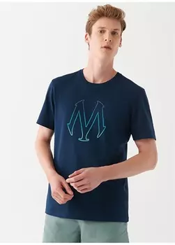 Темно-синяя мужская футболка стандартного кроя с круглым вырезом и принтом Mavi