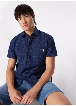 Темно-синяя мужская рубашка с коротким рукавом SENSE U.S. Polo Assn., темно-синий