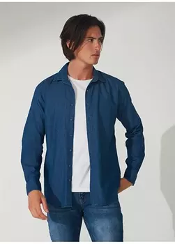 Темно-синяя мужская рубашка с воротником на пуговицах Beymen Business